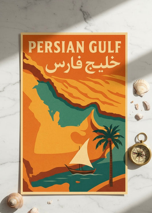 Persian Gulf Travel Poster | Khaleej Fars Wall Art | Bushehr & Bandar Abbas Decor | Persian Coastal Print | Beach House Art