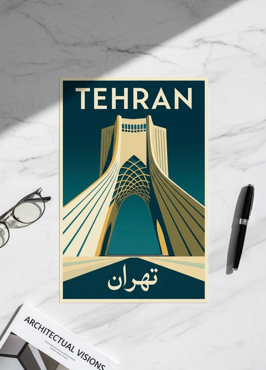 Tehran Print | Persian Wall Art Poster | Azadi Tower Art Deco | Modern Persian Print | Iranian City Art | Minimalist Travel Decor