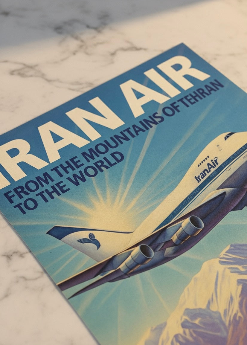Tehran 1970s Iran Air Poster | Persian Wall Art Print | Pahlavi Era Travel Poster | Azadi Tower Vintage Print | Alborz Mountains Wall Art