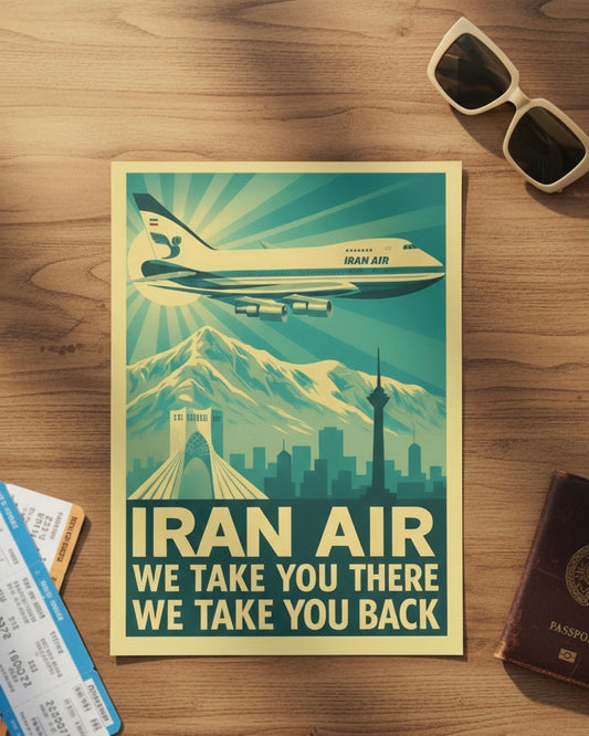 Tehran 1970s Iran Air Print | Persian Wall Art Poster | Azadi Tower Vintage Print | Alborz Mountains Wall Art | Pahlavi Era Travel Poster