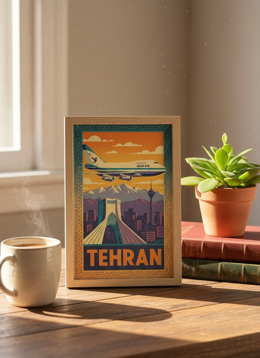 Tehran Vintage Travel Poster | Persian Wall Art | Azadi Tower Print | Alborz Mountains Wall Art | Retro Iran Poster