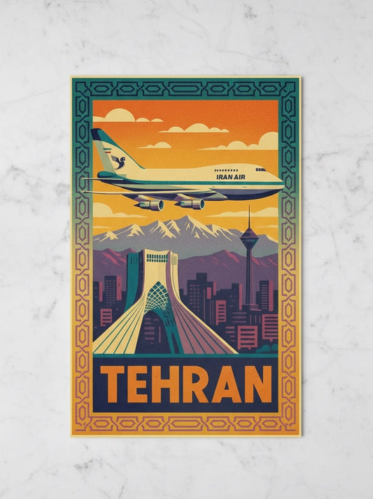Tehran Vintage Travel Poster | Persian Wall Art | Azadi Tower Print | Alborz Mountains Wall Art | Retro Iran Poster