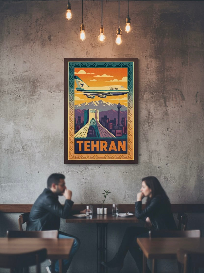 Tehran Vintage Travel Poster | Persian Wall Art | Azadi Tower Print | Alborz Mountains Wall Art | Retro Iran Poster